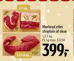 Føtex Mørbrad eller striploin af okse, DKK 399 tilbud