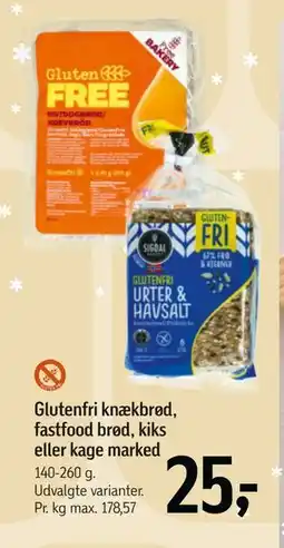 Føtex Glutenfri knækbrød, fastfood brød, kiks eller kage marked, DKK 25 tilbud