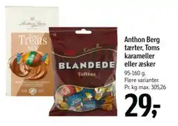 Føtex Anthon Berg tærter, Toms karameller eller æsker, DKK 29 tilbud