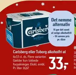Føtex Carlsberg eller Tuborg alkoholfri øl, DKK 33 tilbud