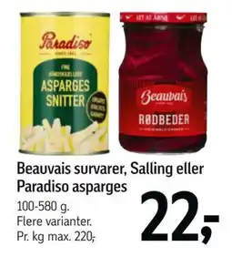 Føtex Beauvais survarer, Salling eller Paradiso asparges, DKK 22 tilbud