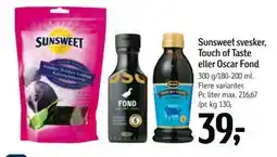 Føtex Sunsweet svesker, Touch of Taste eller Oscar Fond, DKK 39 tilbud