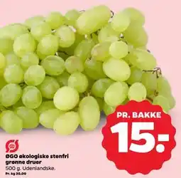 Netto ØGO økologiske stenfri grønne druer, DKK 15 tilbud