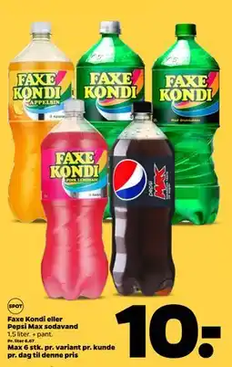 Netto Faxe Kondi eller Pepsi Max sodavand, DKK 10 tilbud
