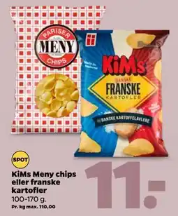 Netto KiMs Meny chips eller franske kartofler, DKK 11 tilbud