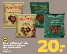 Netto Karen Volf glutenfri eller økologiske brunkager eller pebernødder, DKK 20 tilbud