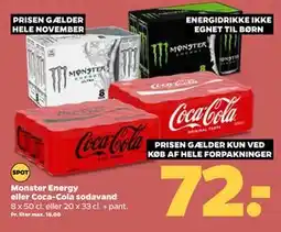 Netto Monster Energy eller Coca-Cola sodavand, DKK 72 tilbud