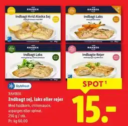 Lidl Indbagt sej, laks eller rejer, DKK 15 tilbud