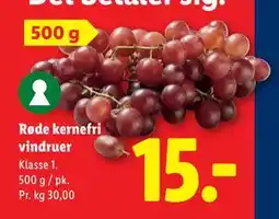 Lidl Røde kernefri vindruer, DKK 15 tilbud