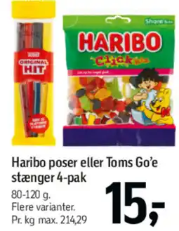 Føtex Haribo poser eller Toms Go'e stænger 4-pak tilbud