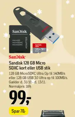 Føtex Sandisk 128 GB Micro SDXC kort eller USB stik tilbud