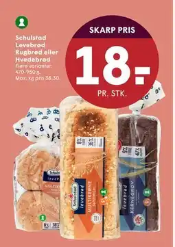 SPAR Schulstad Levebrød Rugbrød eller Hvedebrød, DKK 18 tilbud