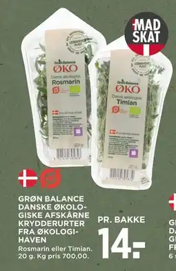 MENY GRØN BALANCE DANSKE ØKOLOGISKE AFSKÅRNE KRYDDERURTER FRA ØKOLOGIHAVEN, DKK 14 tilbud