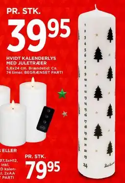 MENY HVIDT KALENDERLYS MED JULETRÆER, DKK 39.95 tilbud