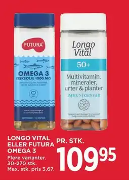 MENY LONGO VITAL ELLER FUTURA OMEGA 3, DKK 109.95 tilbud