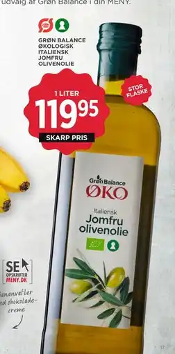MENY GRØN BALANCE ØKOLOGISK ITALIENSK JOMFRU OLIVENOLIE, DKK 119.95 tilbud