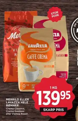 MENY MERRILD ELLER LAVAZZA HELE BØNNER, DKK 139.95 tilbud