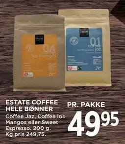 MENY ESTATE COFFEE HELE BØNNER, DKK 49.95 tilbud