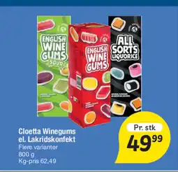 Fakta Tyskland Cloetta Winegums el. Lakridskonfekt tilbud