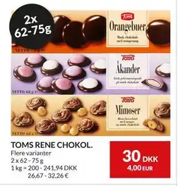Nielsen's Discount TOMS RENE CHOKOL, DKK 30 tilbud