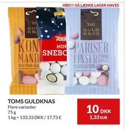 Nielsen's Discount TOMS GULDKNAS, DKK 10 tilbud