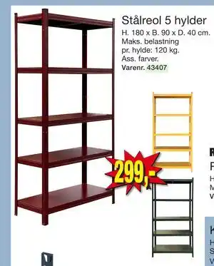 Stålreol 5 hylder, DKK 299