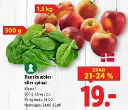 Lidl Danske æbler eller spinat, DKK 19 tilbud