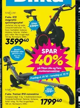 Bilka SPAR 40 % på Titan Life og Torx motionsmaskiner tilbud