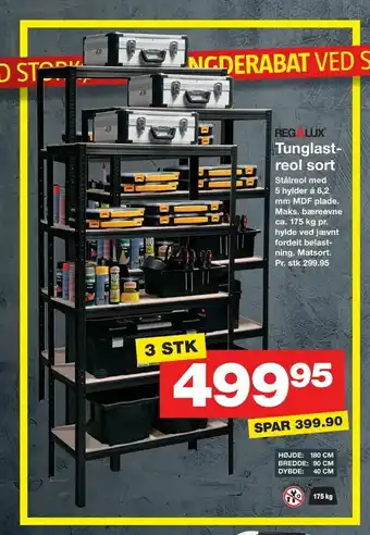 Bauhaus Tunglast reol sort tilbud