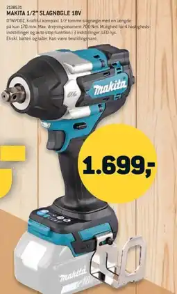 XL-BYG Makita 1/2" slagnøgle 18v tilbud