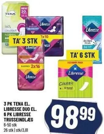 Løvbjerg 3 Pk Tena El. Libresse Duo El. 6 Pk Libresse Trusseindlæg tilbud