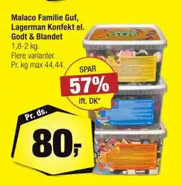 Calle Malaco Familie Guf, Lagerman Konfekt el. Godt & Blandet, DKK 80 tilbud