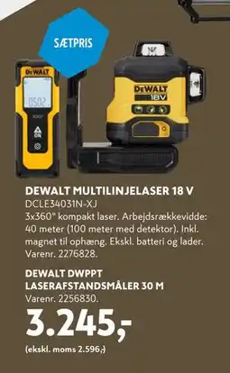Davidsen DEWALT MULTILINJELASER 18 V, DEWALT DWPPT LASERAFSTANDSMÅLER 30 M, DKK 3245 tilbud