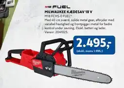 Davidsen MILWAUKEE KÆDESAV 18 V, DKK 2495 tilbud