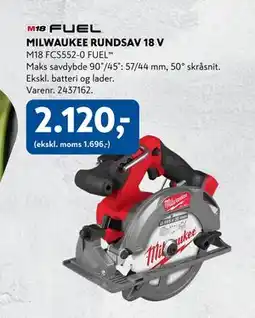 Davidsen MILWAUKEE RUNDSAV 18 V, DKK 2120 tilbud