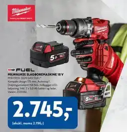 Davidsen MILWAUKEE SLAGBOREMASKINE 18 V, DKK 2745 tilbud