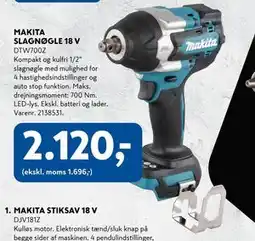 Davidsen MAKITA SLAGNØGLE 18 V, DKK 2120 tilbud