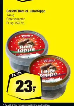 Calle Carletti Rom el. Likørtoppe, DKK 23 tilbud