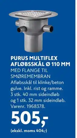 Davidsen PURUS MULTIFLEX AFLØBSSKÅL Ø 110 MM, DKK 505 tilbud