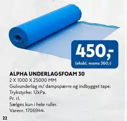 Davidsen ALPHA UNDERLAGSFOAM 30, DKK 450 tilbud