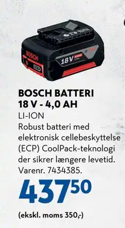 Davidsen BOSCH BATTERI 18 V - 4,0 AH, DKK 437.5 tilbud