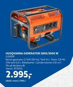 Davidsen HUSQVARNA GENERATOR 2800/3000 W, DKK 2995 tilbud