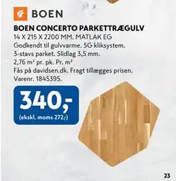 Davidsen BOEN CONCERTO PARKETTRÆGULV, DKK 340 tilbud