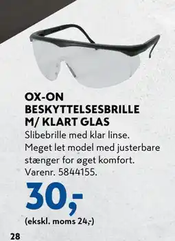 Davidsen OX-ON BESKYTTELSESBRILLE M/ KLART GLAS, DKK 30 tilbud