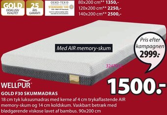 JYSK Gold F30 Skummadras tilbud