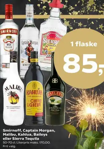 Dagli'Brugsen Smirnoff, Captain Morgan, Malibu, Kahlua, Baileys Eller Sierra Tequila tilbud