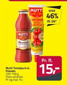 Fleggaard Mutti Tomatpuré el. Passata, DKK 15 tilbud