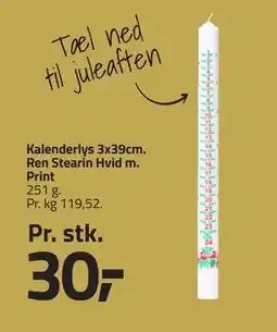 Fleggaard Kalenderlys 3x39cm. Ren Stearin Hvid m. Print, DKK 30 tilbud