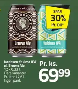 Fleggaard Jacobsen Yakima IPA el. Brown Ale, DKK 69.99 tilbud