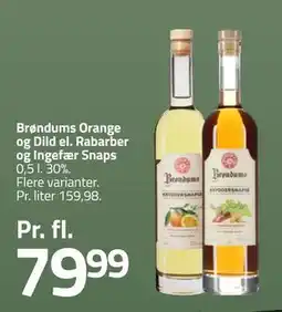 Fleggaard Brøndums Orange og Dild el. Rabarber og Ingefær Snaps, DKK 79.99 tilbud